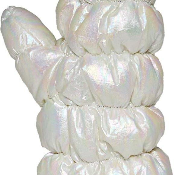 Accessories - Women's Fleece Lined Puffer Mittens Gloves Metallic Knit Cuff Cold Weather